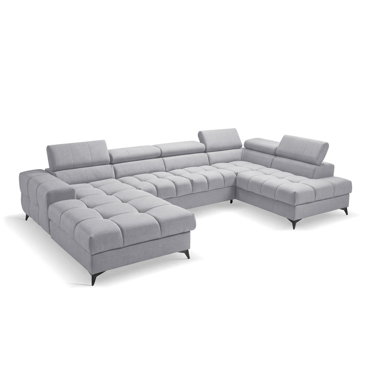 ECKSOFA PUDDING U Links mit Schlaffunktion 125x260 Velours Hellgrau - Hellgrau/Schwarz, Holz/Textil (203/350cm) - Muffo