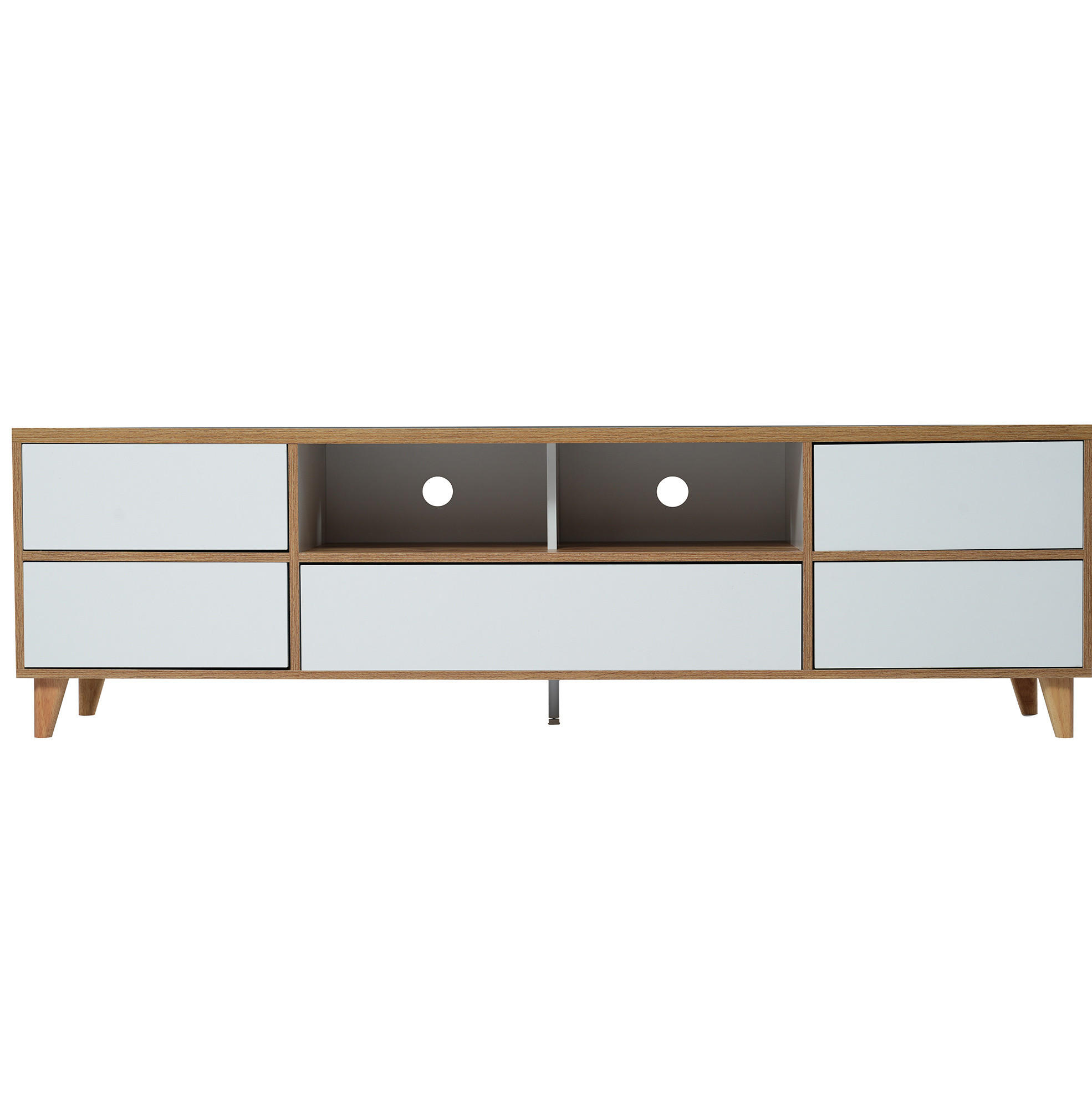 LOWBOARD 175/37/51 cm aus MDF mit 4 Türen und Holzfüßen Weiß - Naturfarben, Holzwerkstoff (175/51/37cm) - Modenvie