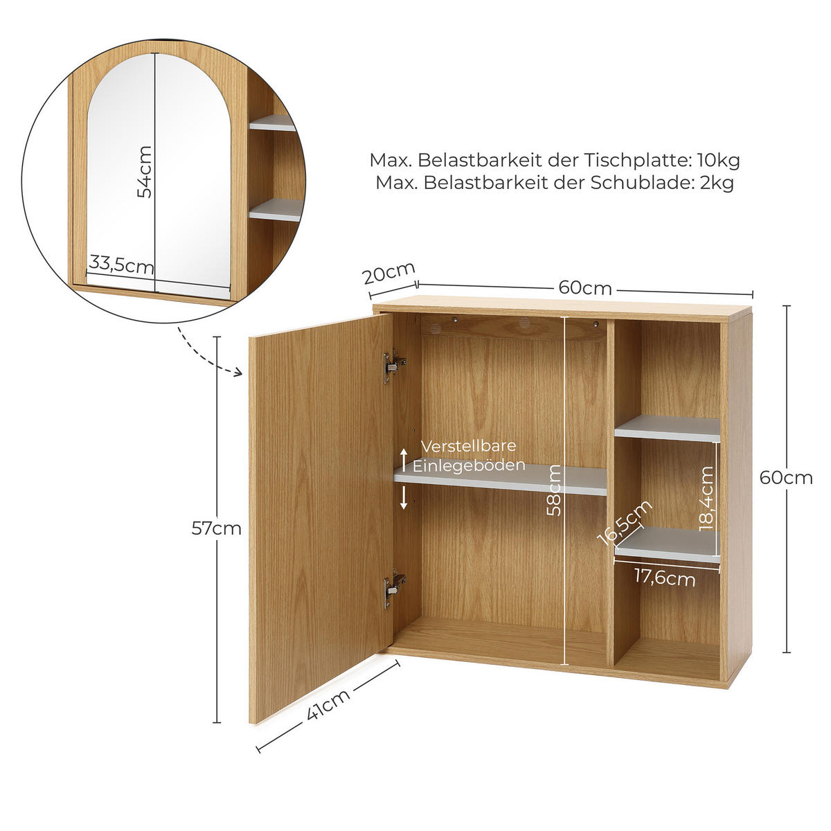 SPIEGELSCHRANK 60cm - Akaziefarben, Holz (20/60/60cm)