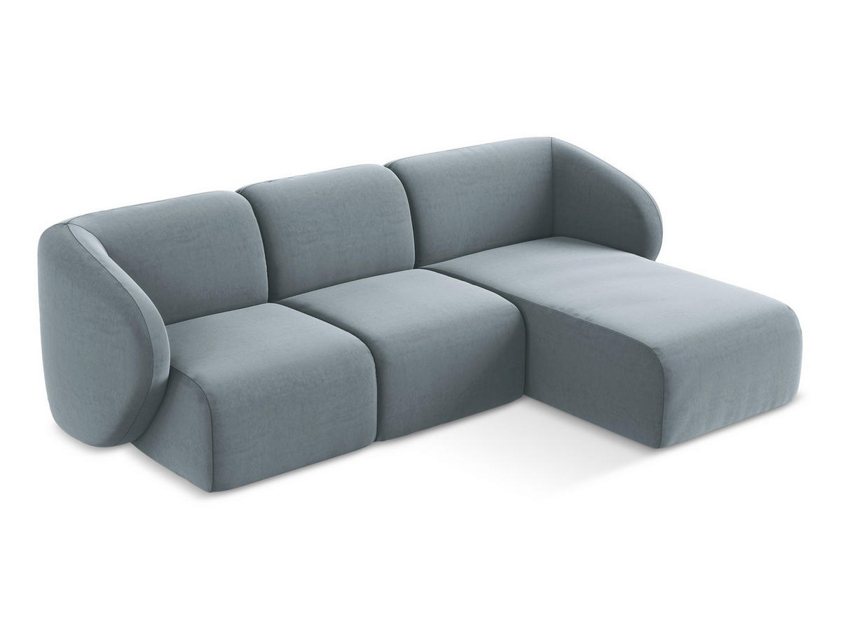 ECKSOFA Rechts Samt Stoff Blau - Schwarz/Hellblau, Holzwerkstoff/Kunststoff (248/166cm) - Makamii