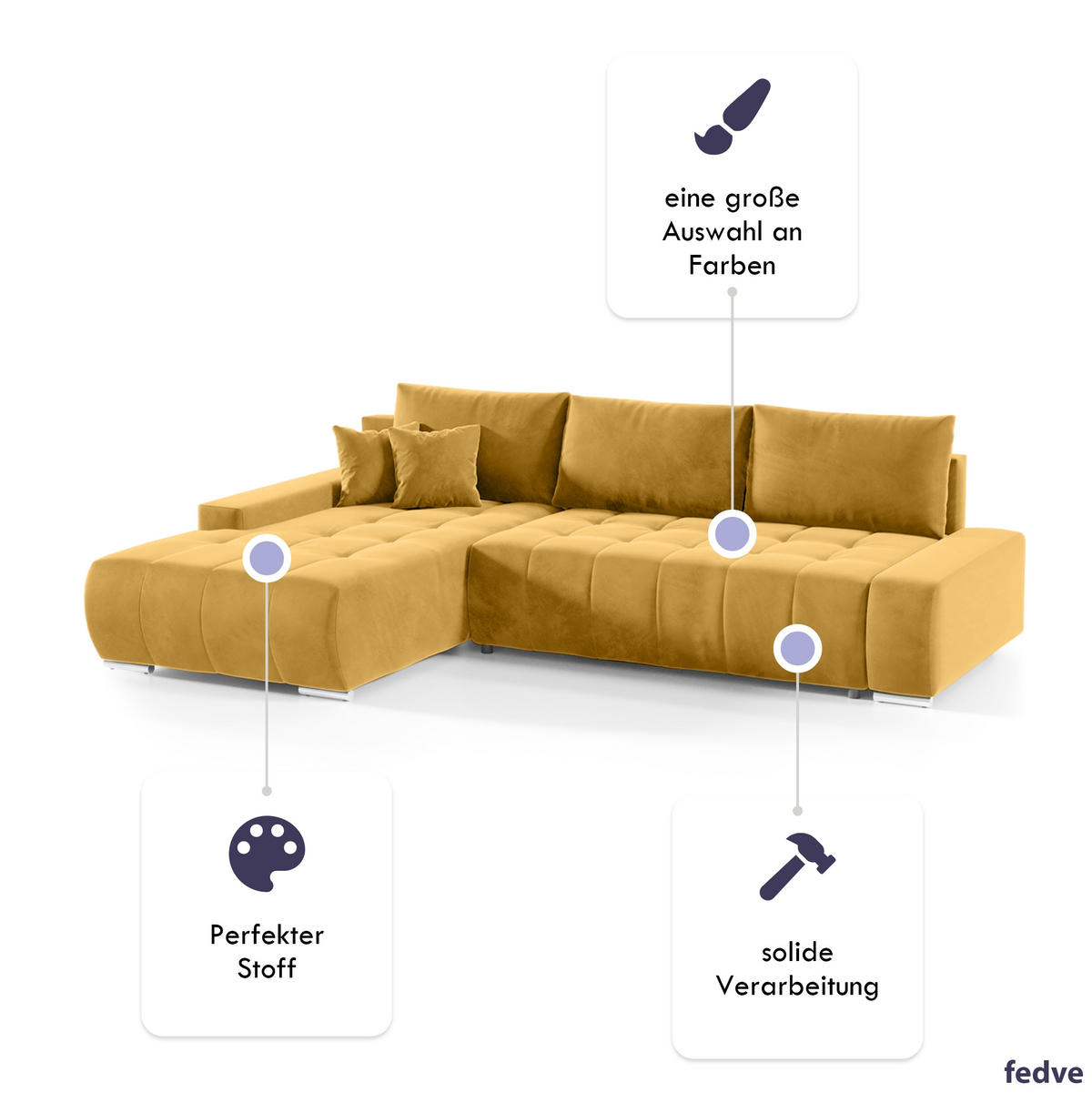 ECKSOFA mit Schlaffunktion Dhaka L, Honig - Honig, Textil (185/265cm) - Fedve
