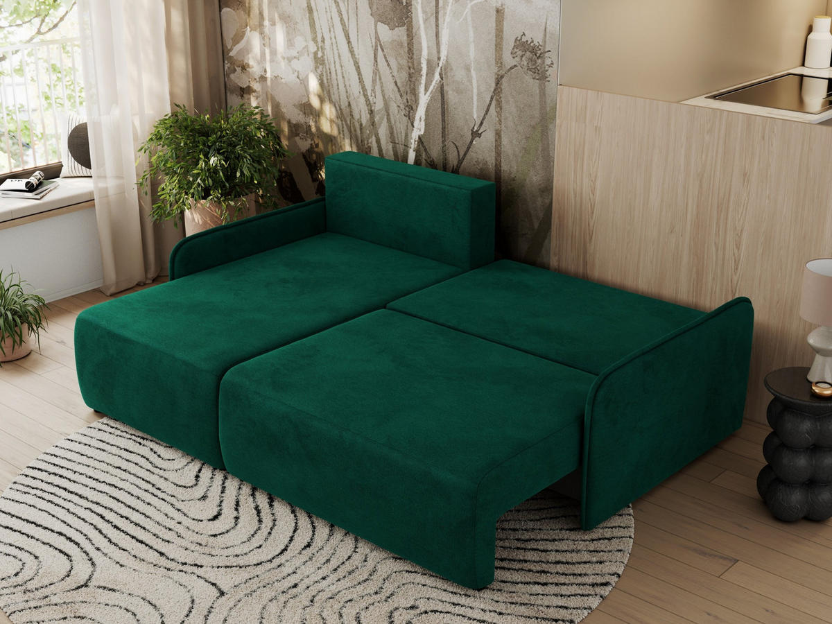 ECKSCHLAFSOFA ARPA L Dunkelgrün Velvet - links - Dunkelgrün/Schwarz, Kunststoff/Textil (198/150cm) - MKS