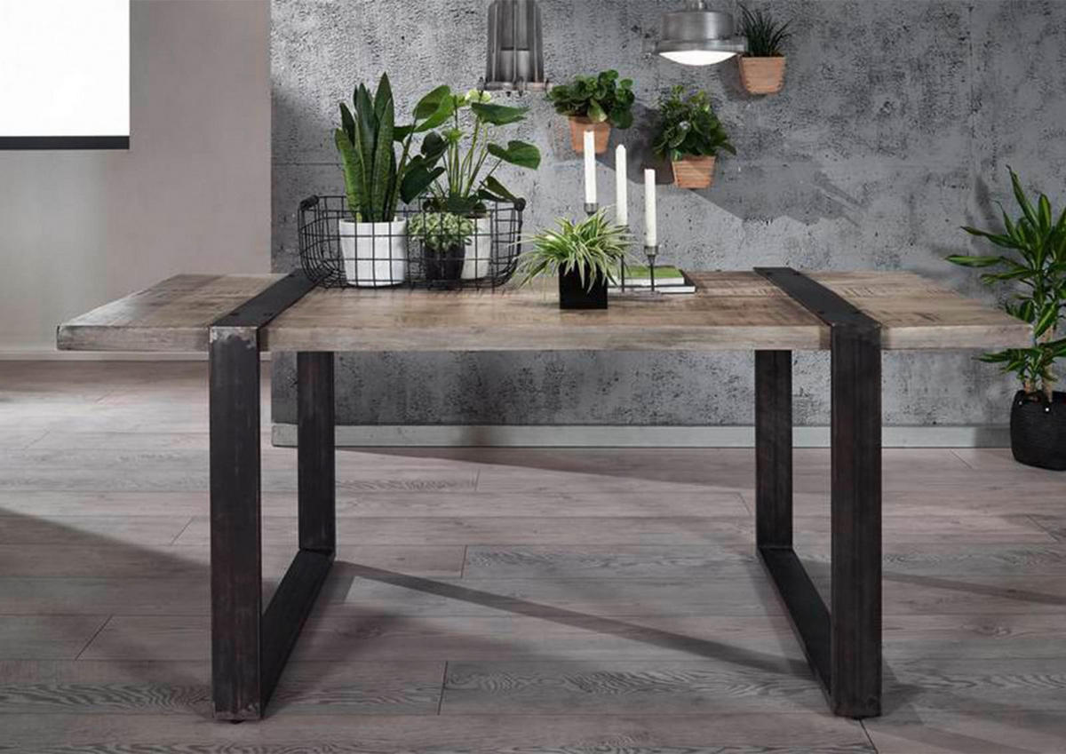 ESSTISCH Mango 170x90x76 grau lackiert HEAVY INDUSTRY #103 - Grau, Holz (170/90/76cm) - Massivmoebel24