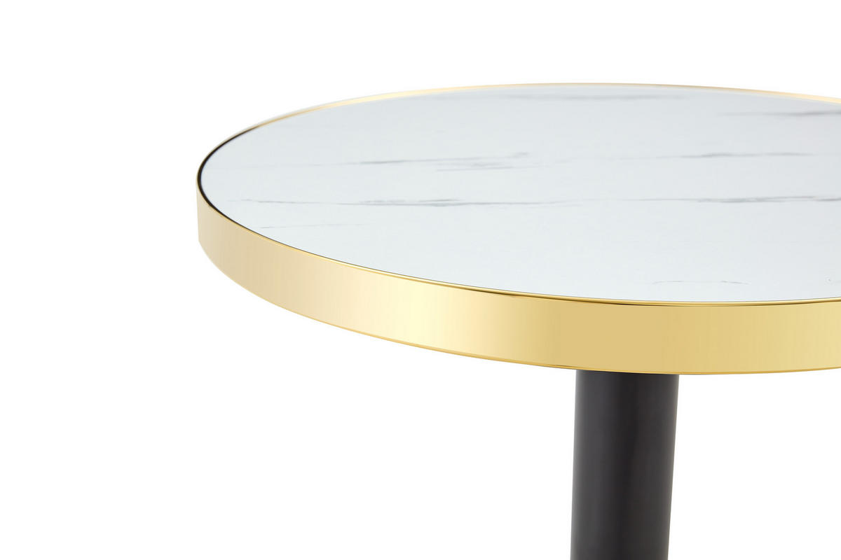 BEISTELLTISCH DE-37359 rund mit Marmoroptik und Goldrand Weiß - Weiß, Metall (60/60/74cm) - ComfortXL