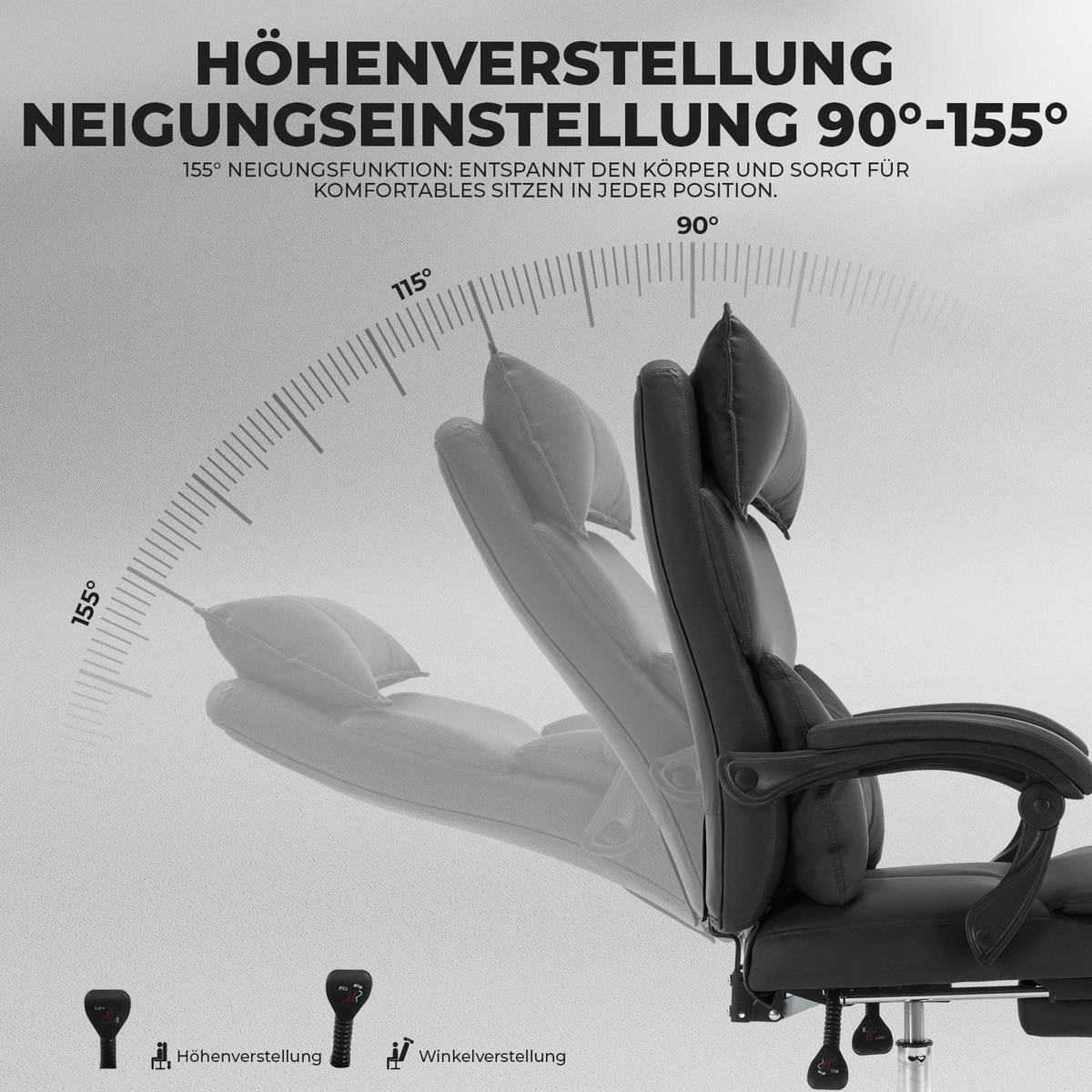 CHEFSESSEL DE-40977 mit doppelt verstellbarer Lendenwirbelstütze Schwarz - Schwarz, Metall (65/120/48cm) - ComfortXL