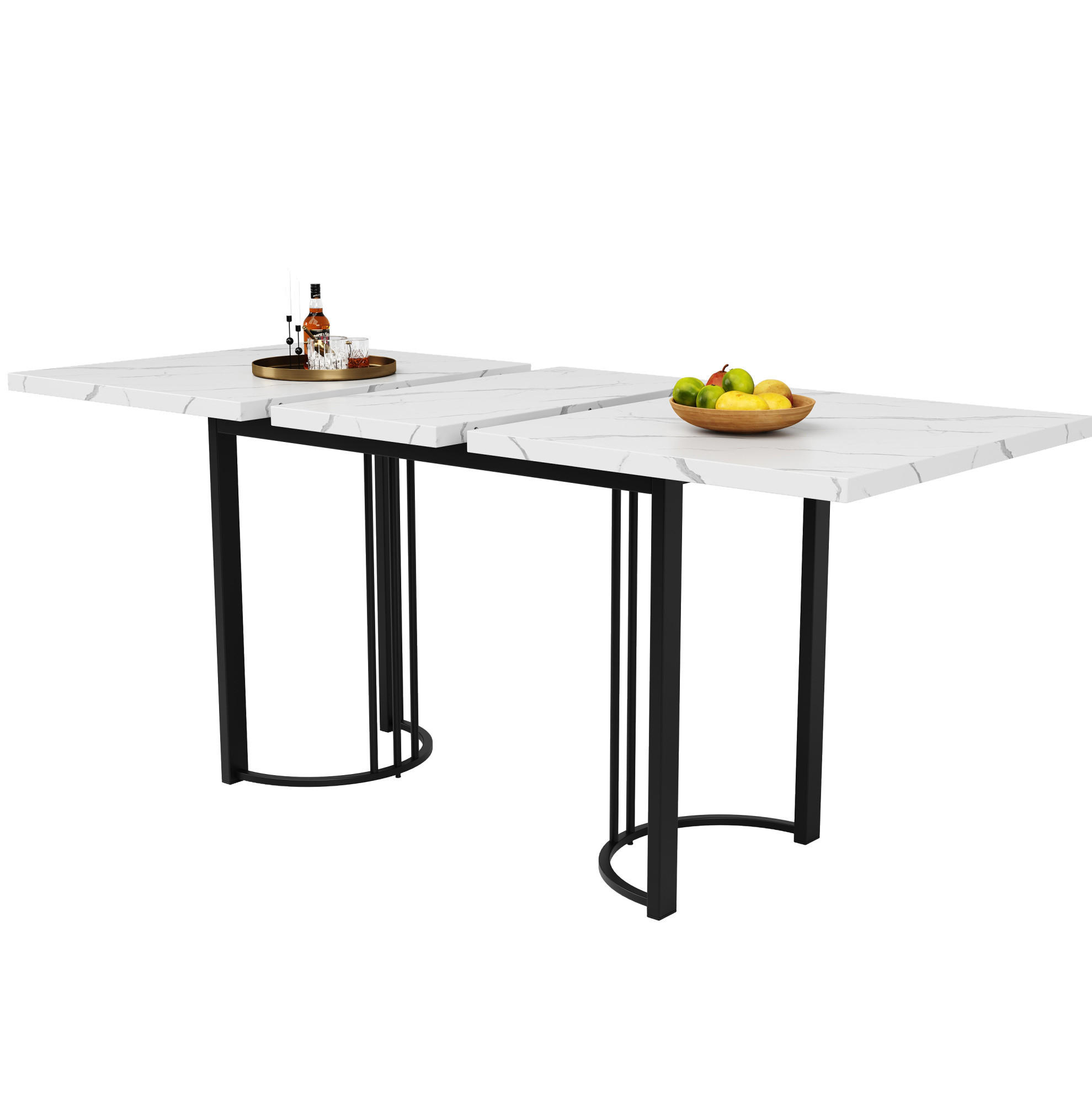 Modfu JÍDELNÍ stůl z MDF a kovu 179,5x80x75,5 cm černá/bílá rozkládací pro 6–8 osob