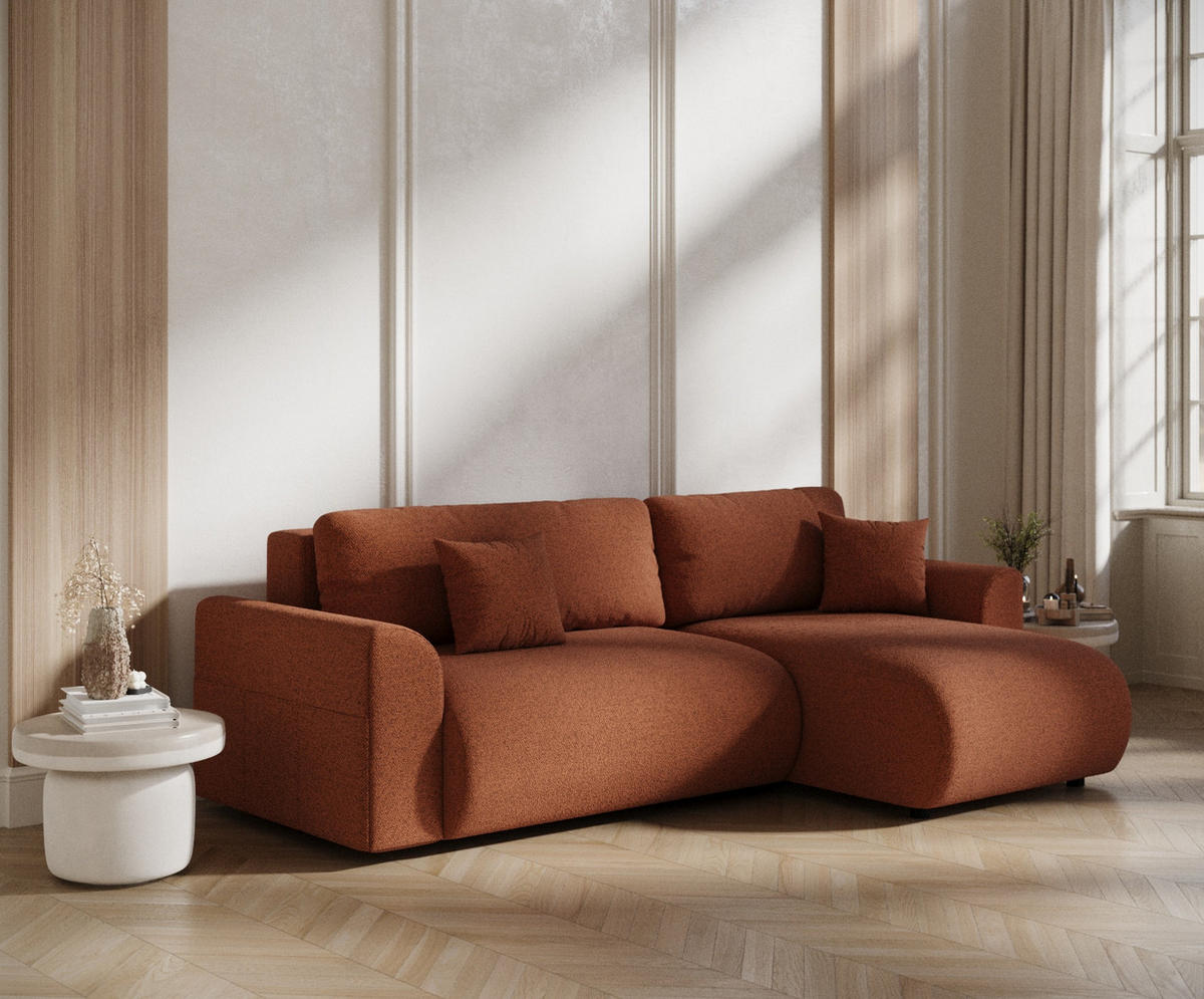 ECKSOFA MIT SCHLAFFUNKTION Bodega Kupferfarbe Webstoff - Schwarz/Kupferfarben, Holz/Holzwerkstoff (235/138cm) - Maison de Reve