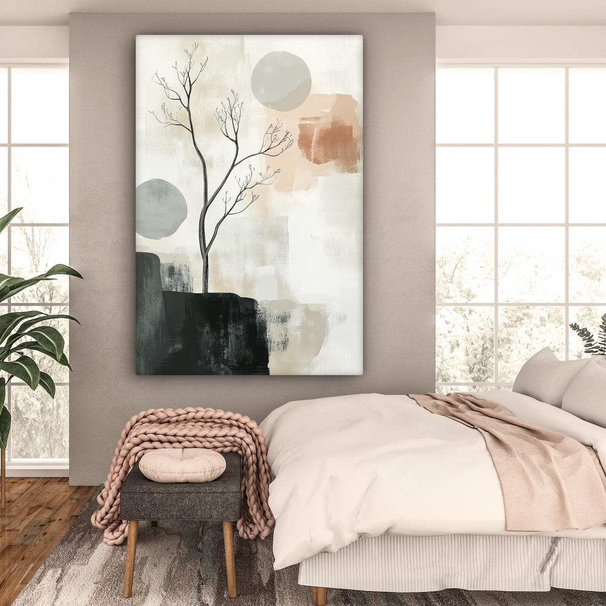 OBRAZ NA PLÁTNĚ Wabi sabi - Béžová - Rostlina 90x140 cm - písková barva, textil (90/140cm) - MuchoWow