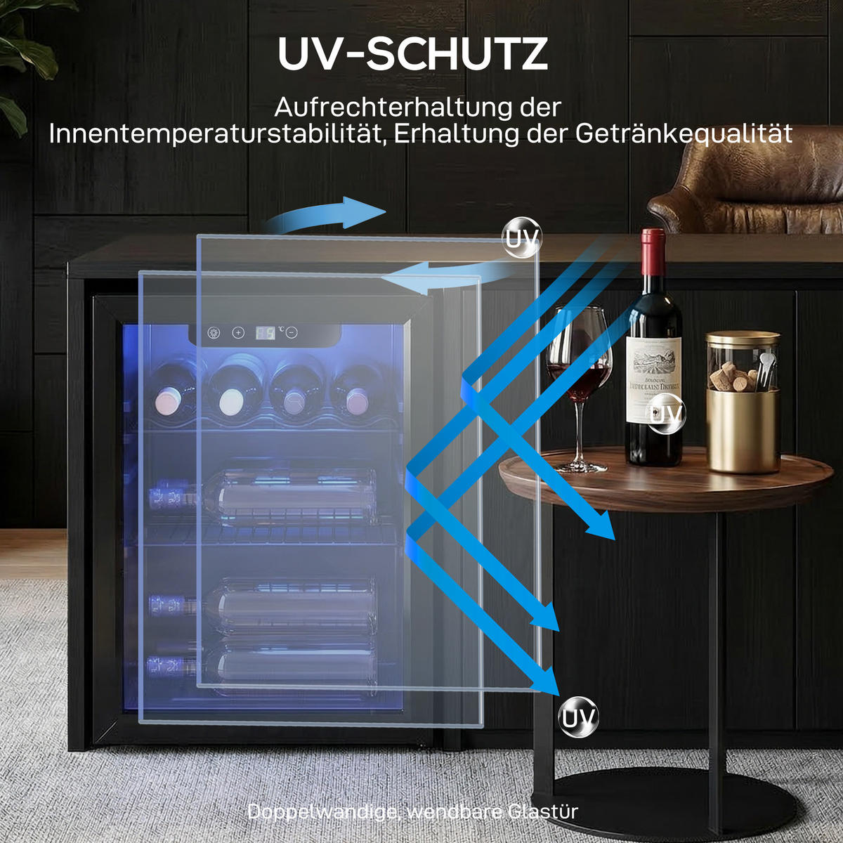 WEINKÜHLSCHRANK 48l, 43/42/58 cm Schwarz - Schwarz, Metall (41.5/57.5/43cm) - HOMCOM