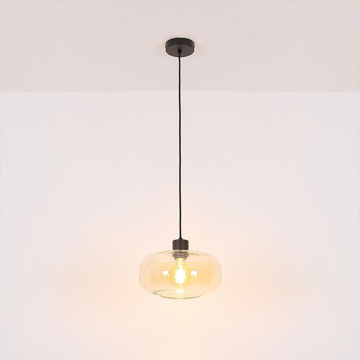 LED HÄNGELEUCHTE Metall Schwarz Amber - Schwarz, Glas (28/28/120cm) - Globo Lighting