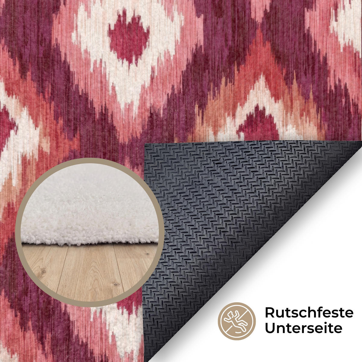 TEPPICH - Diamantformen - Rosa - Muster - Textur - 150x90 cm - Bordeaux, Kunststoff/Textil (150/0.4cm) - OnlyWow