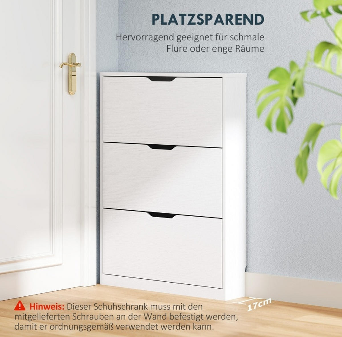 SCHUHSCHRANK mit 3 Klappen 80 x 17 x 108 cm Holz Weiß - Weiß, Holz (17/108/80cm) - Beauniv