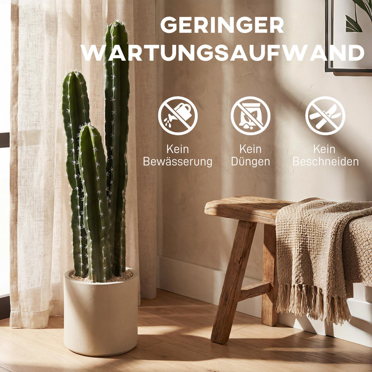 KUNSTKAKTUS DE-08618 95 cm mit Topf, 3 Stiele Grün - Grün, Kunststoff (95cm) - ComfortXL