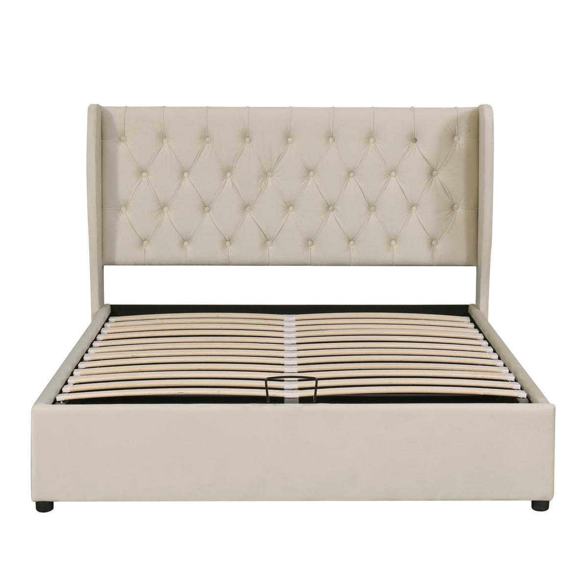 POLSTERBETT aus Samt 160x200 cm Beige mit Bettkasten und Lattenrost - Beige, Textil (160/200cm) - IVMEU