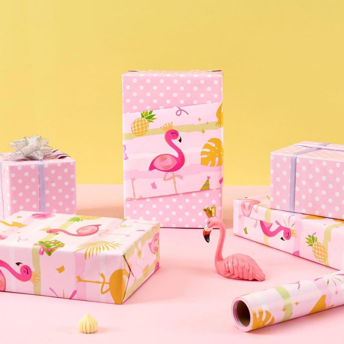 GESCHENKPAPIERROLLE Flamingo 43 cm x 10 m - Rosa, Papier (43/0.1/1000cm)