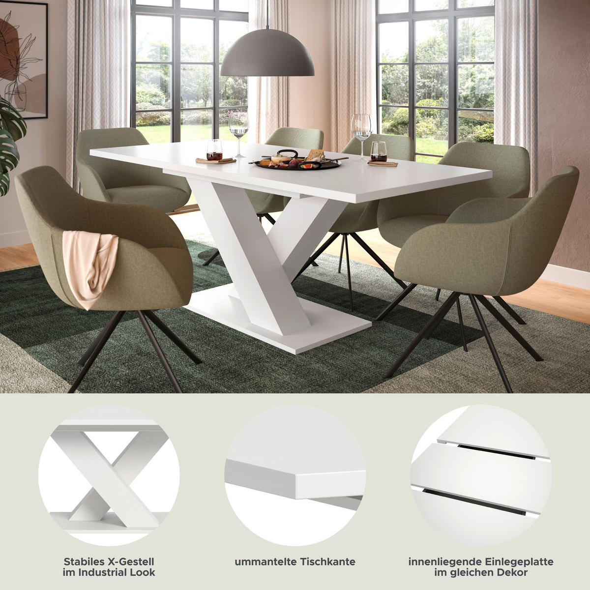 ESSTISCH MOTION (B/H/T: ca. 150/76/90 cm) in Weiß/weiß - Weiß, Holzwerkstoff (90/150/76cm)