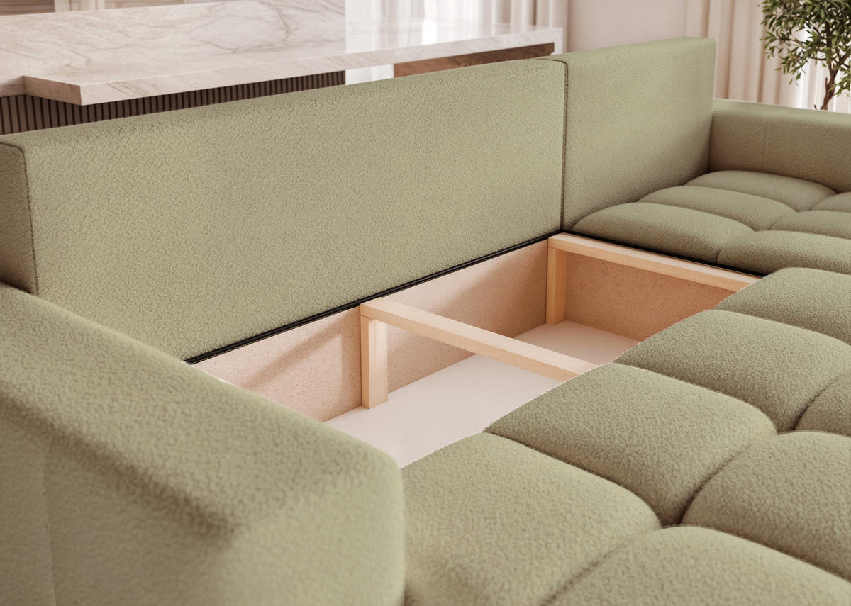 ECKSOFA OFI mit Schlaffunktion und Bettkasten Grün - Grün, Holzwerkstoff/Kunststoff (248/145cm) - Idohome