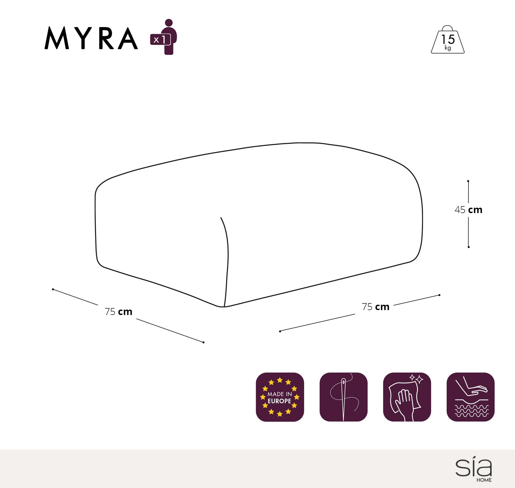SITZKISSEN Rastergewebe Hellgrau 75cm - Hellgrau/Grau, Textil (75/45/75cm) - Sia Home