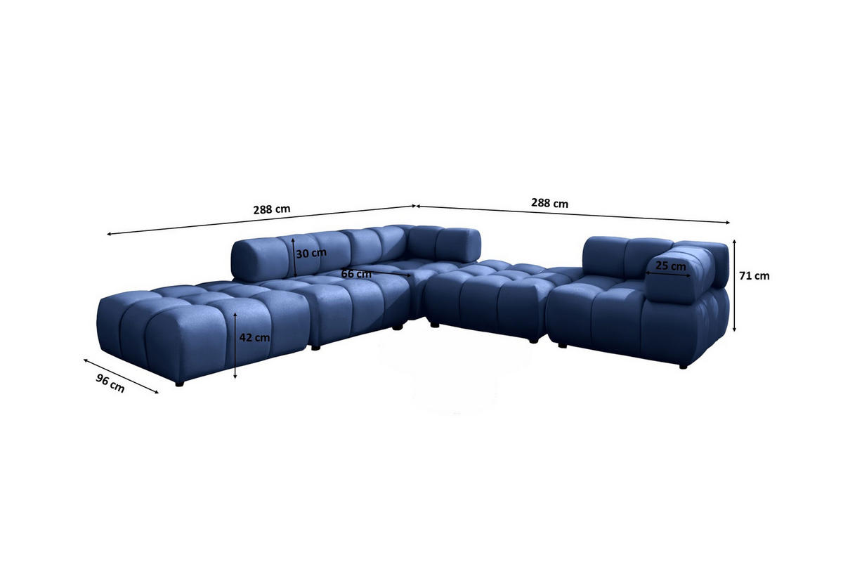 ECKSOFA Corner Modular, Veloursstoff Bluvel, Tintenblau, Links, Bolla - Blau, Holz (288/288cm) - Kaiser Möbel