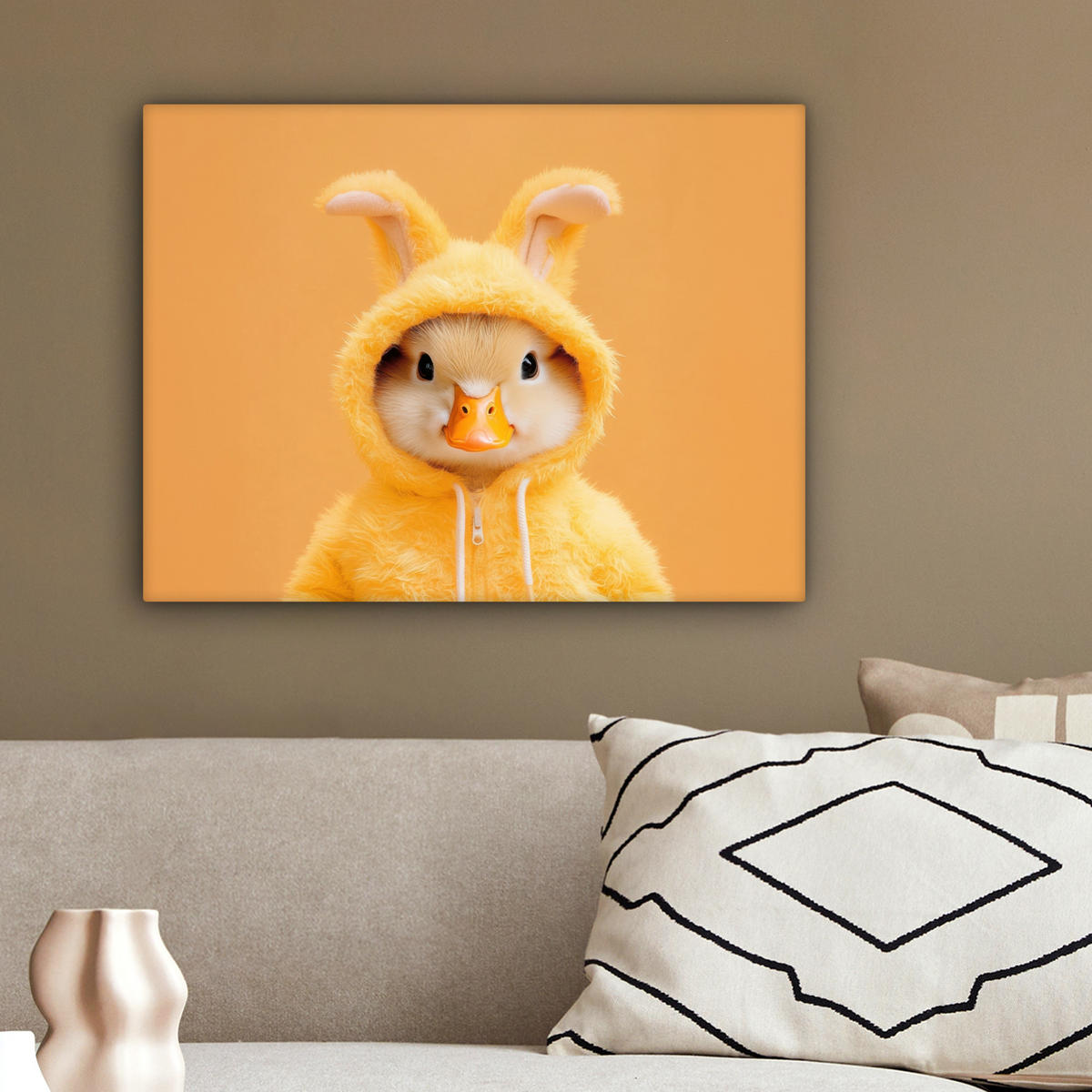 LEINWANDBILD Osterhase - Kostüm - Ente Wandbild 40x30 cm - Gelb, Textil (40/30cm) - MuchoWow