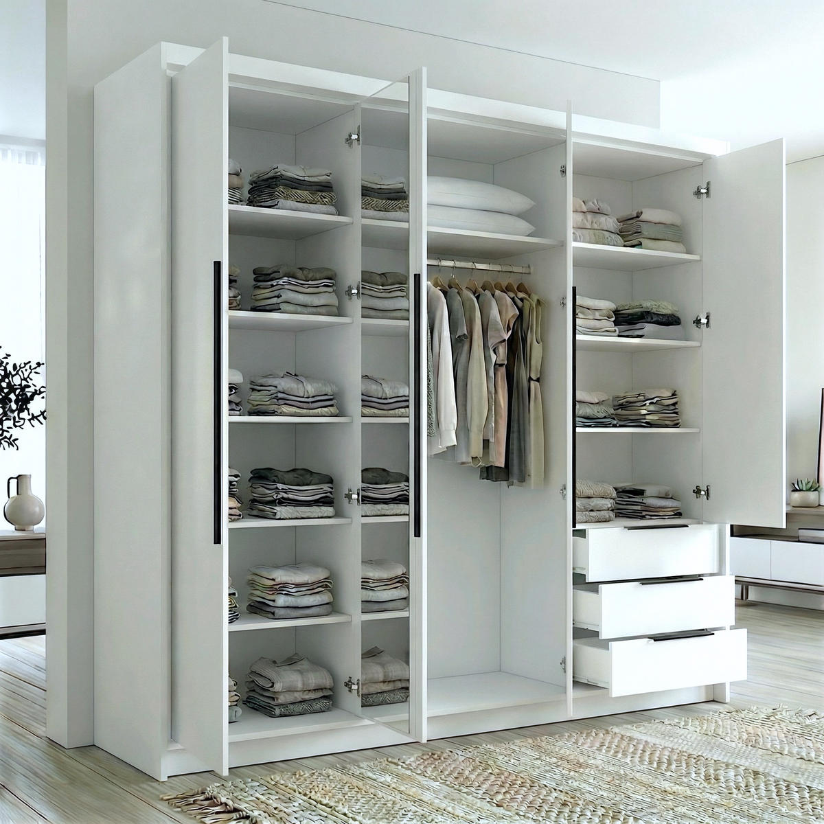 DREHTÜRENSCHRANK VIVO 200 cm Farbe: Sonoma | Weiß | Weiß - Braun/Weiß, Holzwerkstoff/Metall (200/215/59.5cm) - A&J MöbelLand