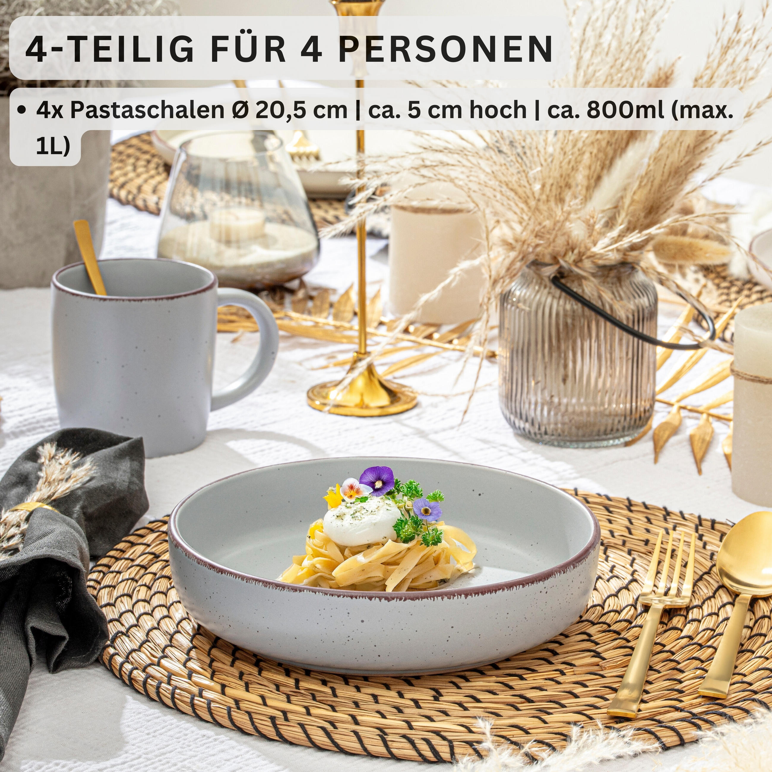PASTASCHALEN BOMBAY STONE - 4 teilig aus Steingut - Hellgrau, Stein (20.5cm) - Sänger
