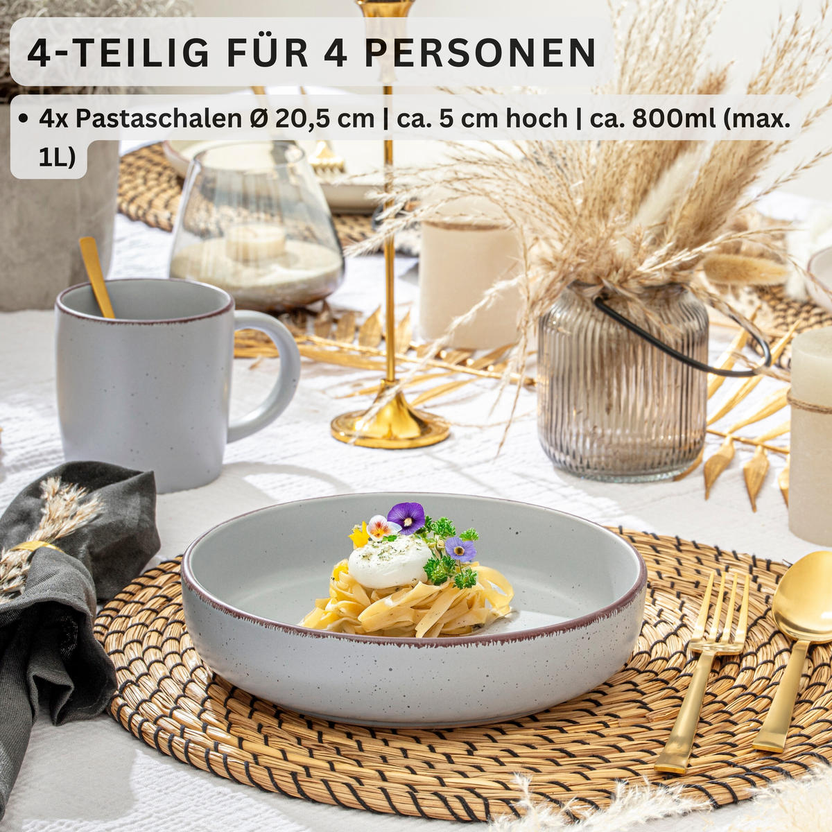 PASTASCHALEN BOMBAY STONE - 4 teilig aus Steingut - Hellgrau, Stein (20.5cm) - Sänger