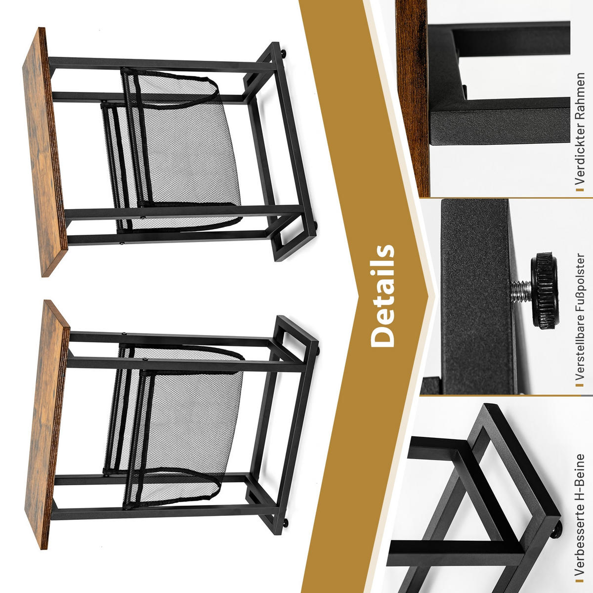 BEISTELLTISCH 55cm Schwarz - Schwarz, Metall (48/18/55cm) - COSTWAY