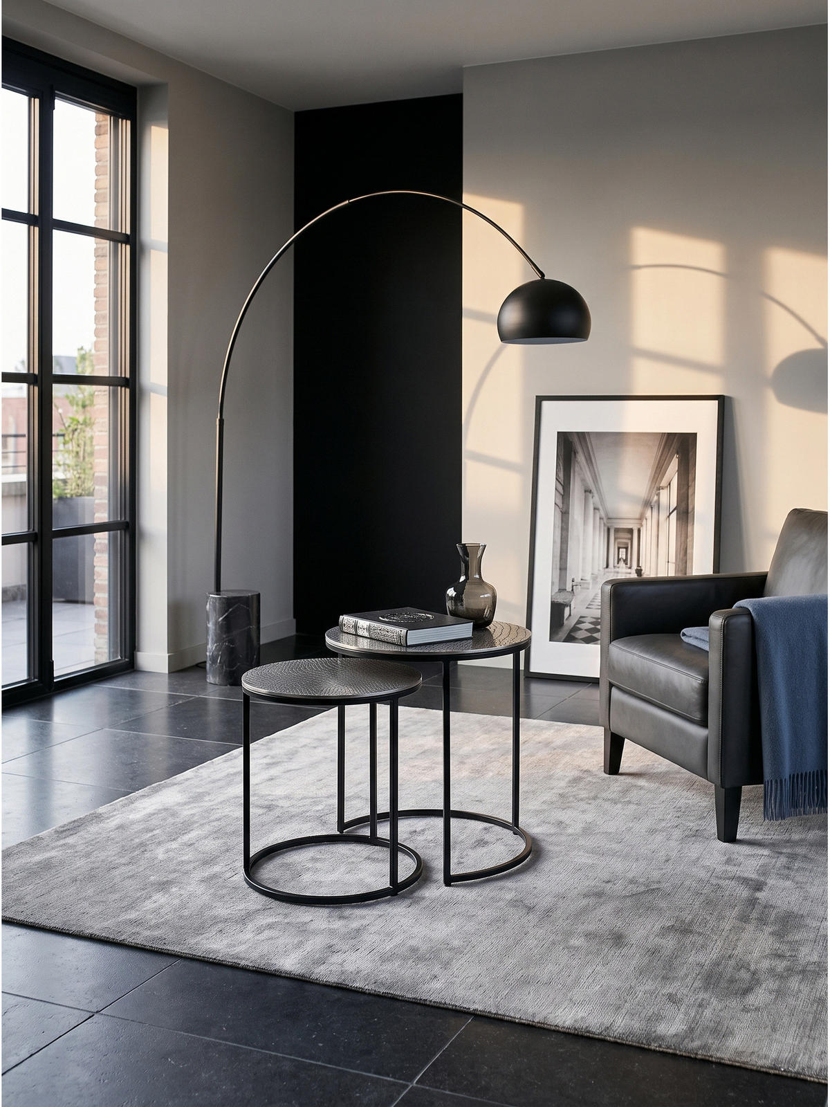 BEISTELLTISCHE 2er-Set VIENNE, Aluminium, handgefertigt, Silber, Ø 40 x 48 cm - Silberfarben/Schwarz, Metall (40/40/48cm) - KADIMA DESIGN