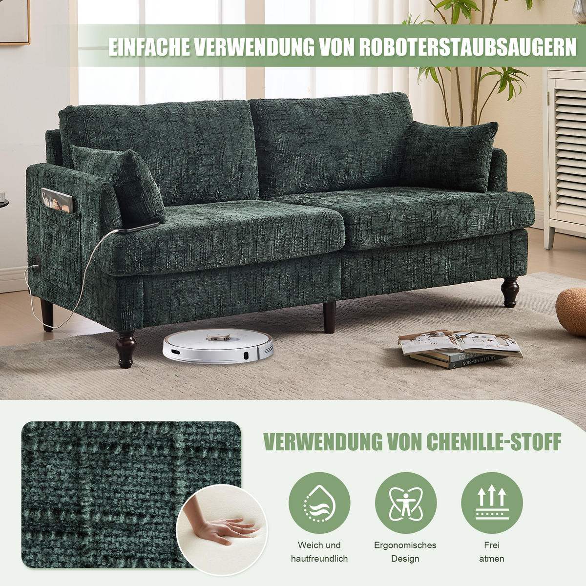 2-SITZER Sofa Chenille mit LED und USB-Anschluss 175/83/78 cm Smaragdgrün - Smaragdgrün, Textil (175/78/83cm) - Redom