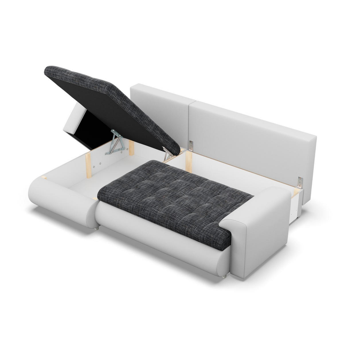 ECKSOFA LINKS MIT SCHLAFFUNKTION FORESTA, Schwarz + Grau - Schwarz/Grau, Textil (230/159cm) - Mebligo