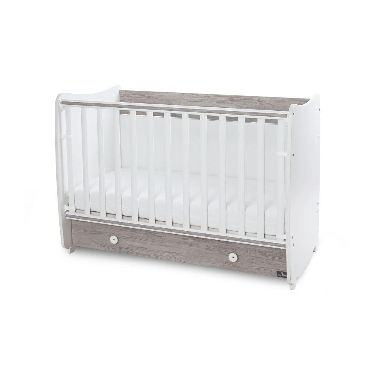 BABYBETT Dream NEW 120 weiß grau 120 x 60 cm, Schaukelbett, Schreibtisch, Hubgitter, 2 Höhenpositionen - Grau, Holzwerkstoff (60/120cm) - Lorelli