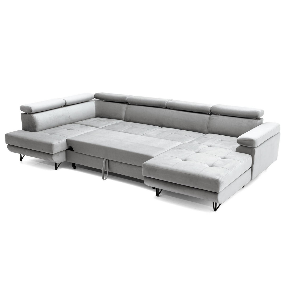 ECKSOFA U-Form JUNIOR U Links mit Schlaffunktion 128x254 Velours Grau - Schwarz/Grau, Holz/Textil (323/90/184cm) - Muffo