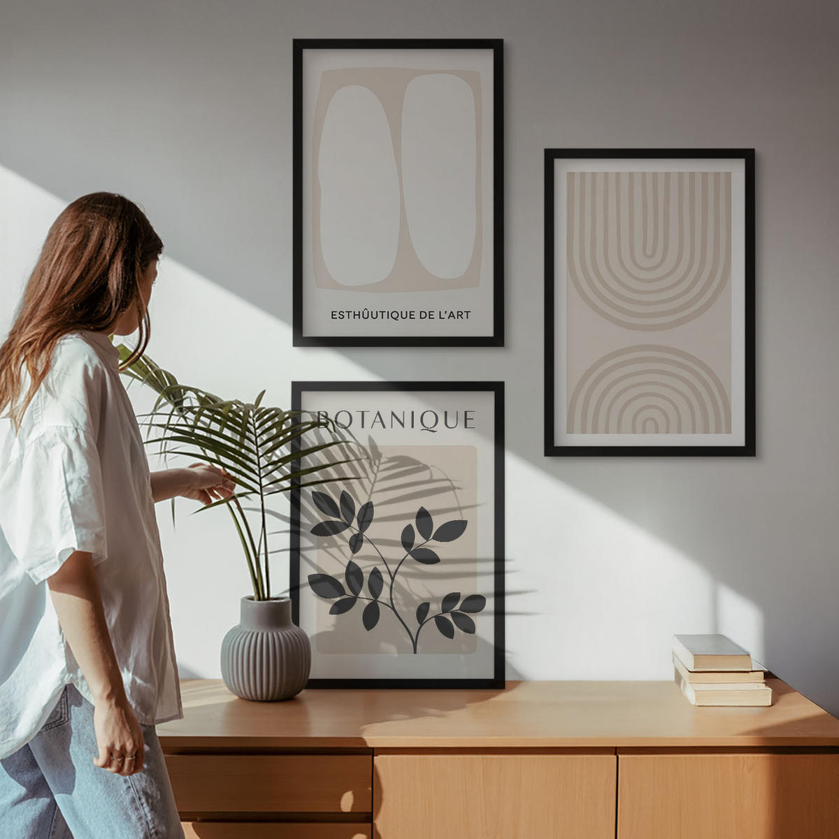 BILDER SET 3er Set - 40x60 cm Schwarzer Rahmen - Boho-Pflanzenposter - Schwarz, Kunststoff (40/60cm) - TULUP