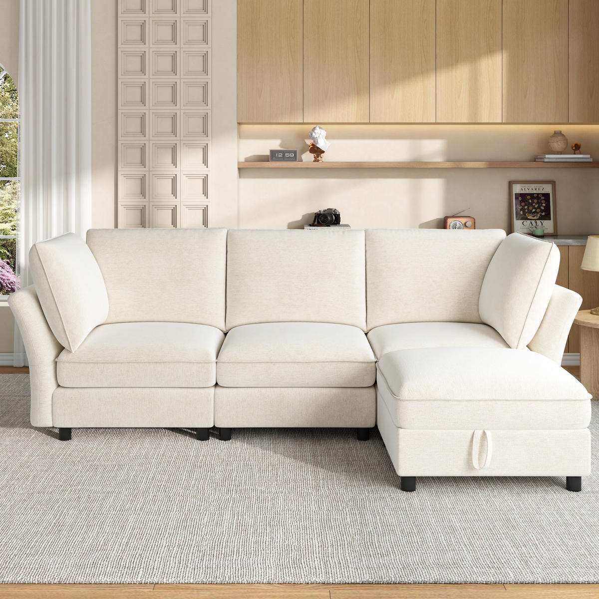 ECKSOFA 225/137/84 cm Beige mit Stauraum‑Hocker - Beige, Textil (225/137cm) - Oxeza
