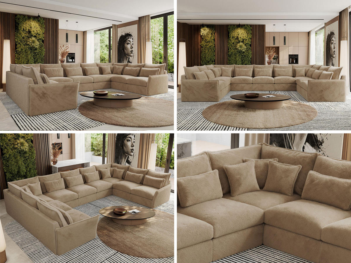 WOHNLANDSCHAFT VERSO U 9M Beige Plüsch - Beige/Schwarz, Kunststoff/Textil (442/93/270cm) - MKS