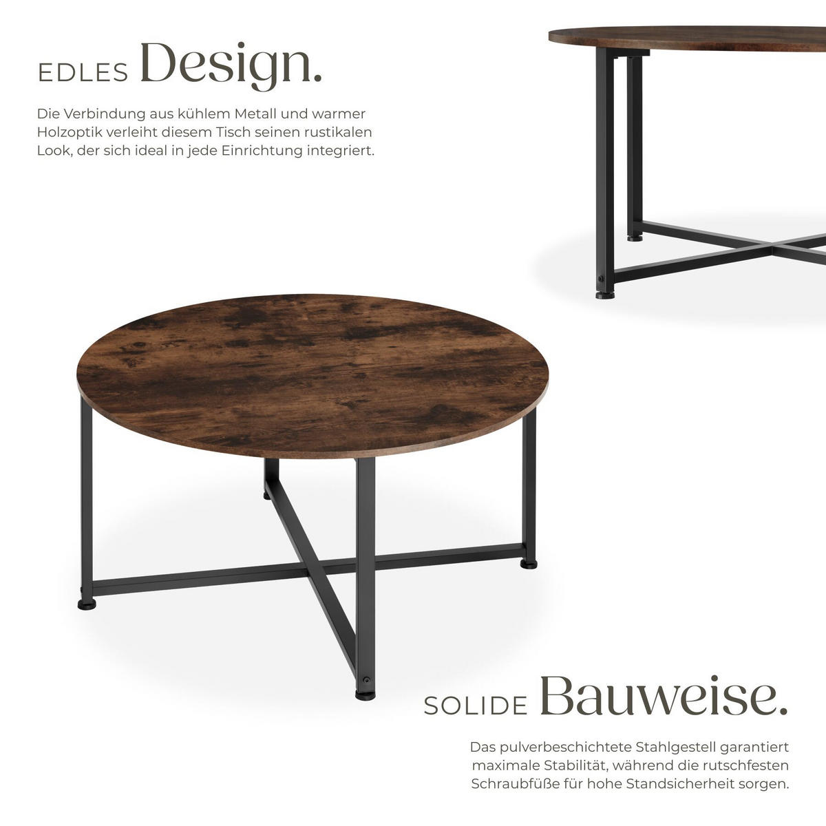 COUCHTISCH Aberdeen, 88,5 x 47 cm, Industrial Holz dunkel, rustikal - Rostfarben, Holz (88.5/88.5/47cm) - tectake