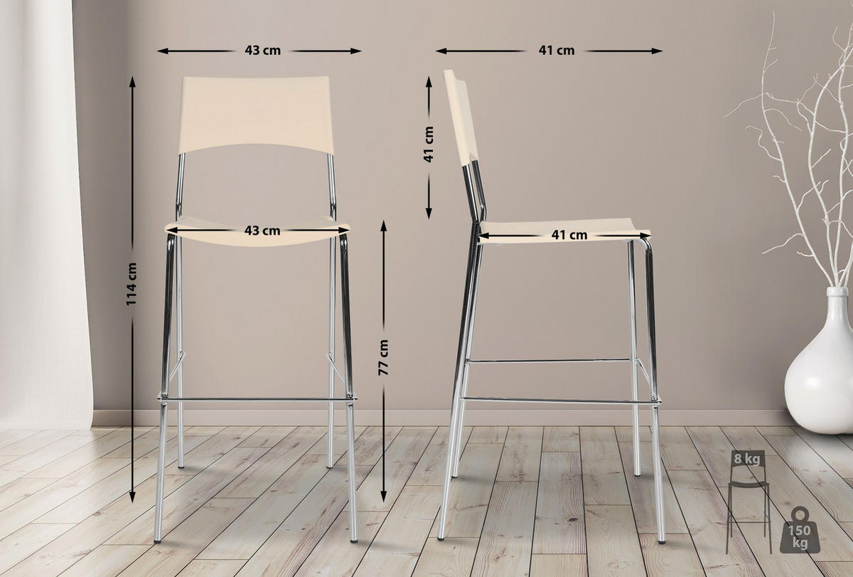 BARHOCKER Metall creme - Chromfarben/Creme, Metall (43/114/41cm) - CLP
