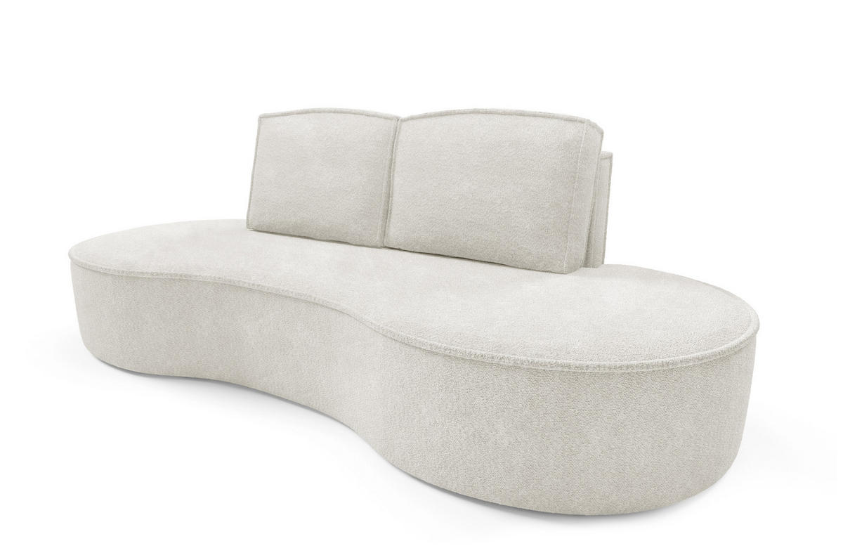 SOFA Molly – Freistehendes halbrundes Designsofa mit zwei eleganten, abnehmbaren RückenKissen, Abriamo Stoff, Größe: 234x101x88 cm, Weiß - Weiß, Holz/Textil (234/88/101cm) - DomoHome