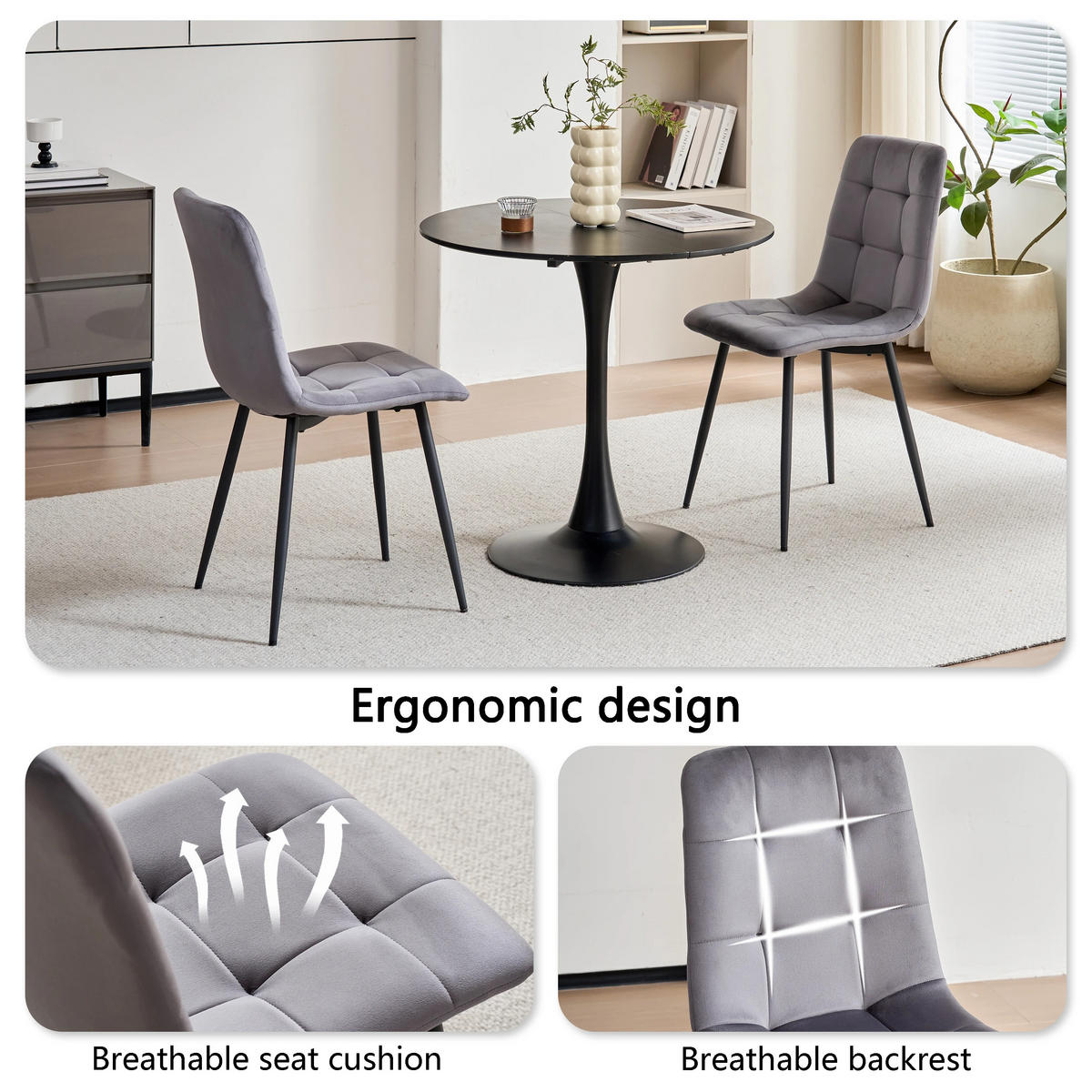 ESSZIMMERSTUHL Samtsitz Design Metallgestell Grau 4-teilig - Grau, Textil (43/89.5/44cm) - Kaket