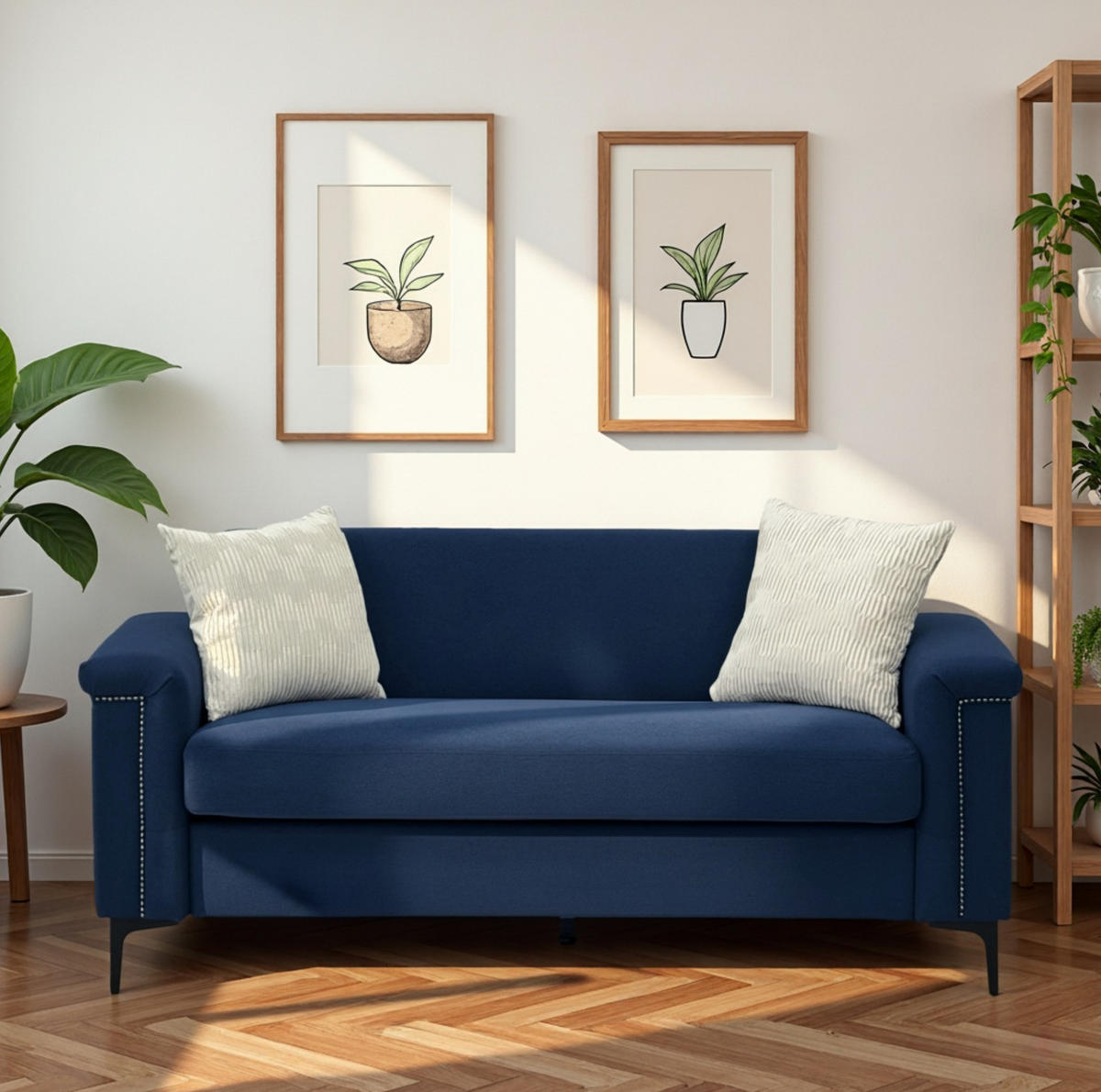 2-SITZER Sofa Polyester-Feinleinen mit Nieten und Metallfüßen 172/73.5/81.5 cm Blau - Blau, Textil (73.5/81.5/172cm) - Redom