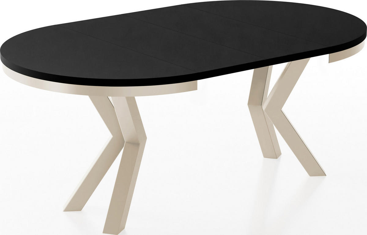 ESSTISCH Clara Beige Cashmere runder ausziehbarer, Schwarz 100-180/100/76 cm - Kaschmir/Schwarz, Holzwerkstoff/Metall (100/100/76cm) - WFL GROUP