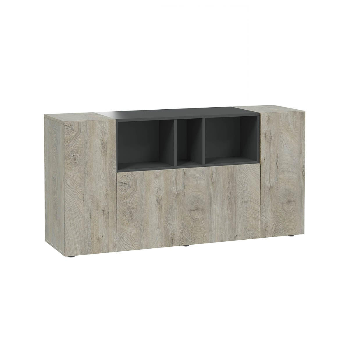 SIDEBOARD mit 3 Türen, davon 1 Flügeltür und 3 Nischen Tamiko - L150cm - Eiche Artisan/Grau, Holzwerkstoff (41/76/150cm) - Calicosy