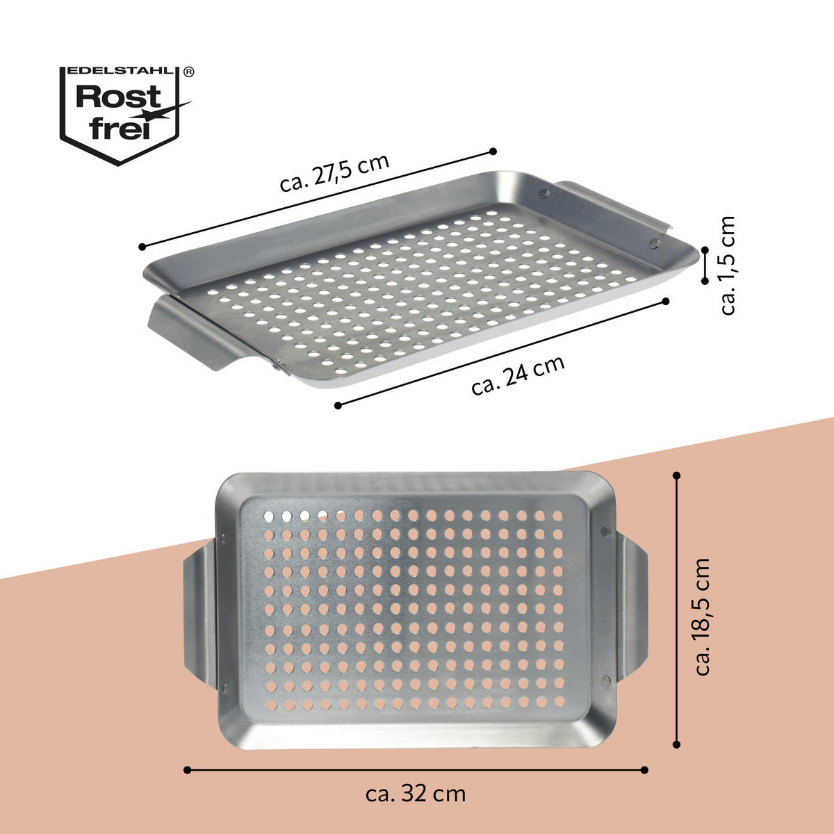 GRILLPLATTE, silber, Metall - Edelstahlfarben, Metall (18.5/1.8/32cm) - bremermann