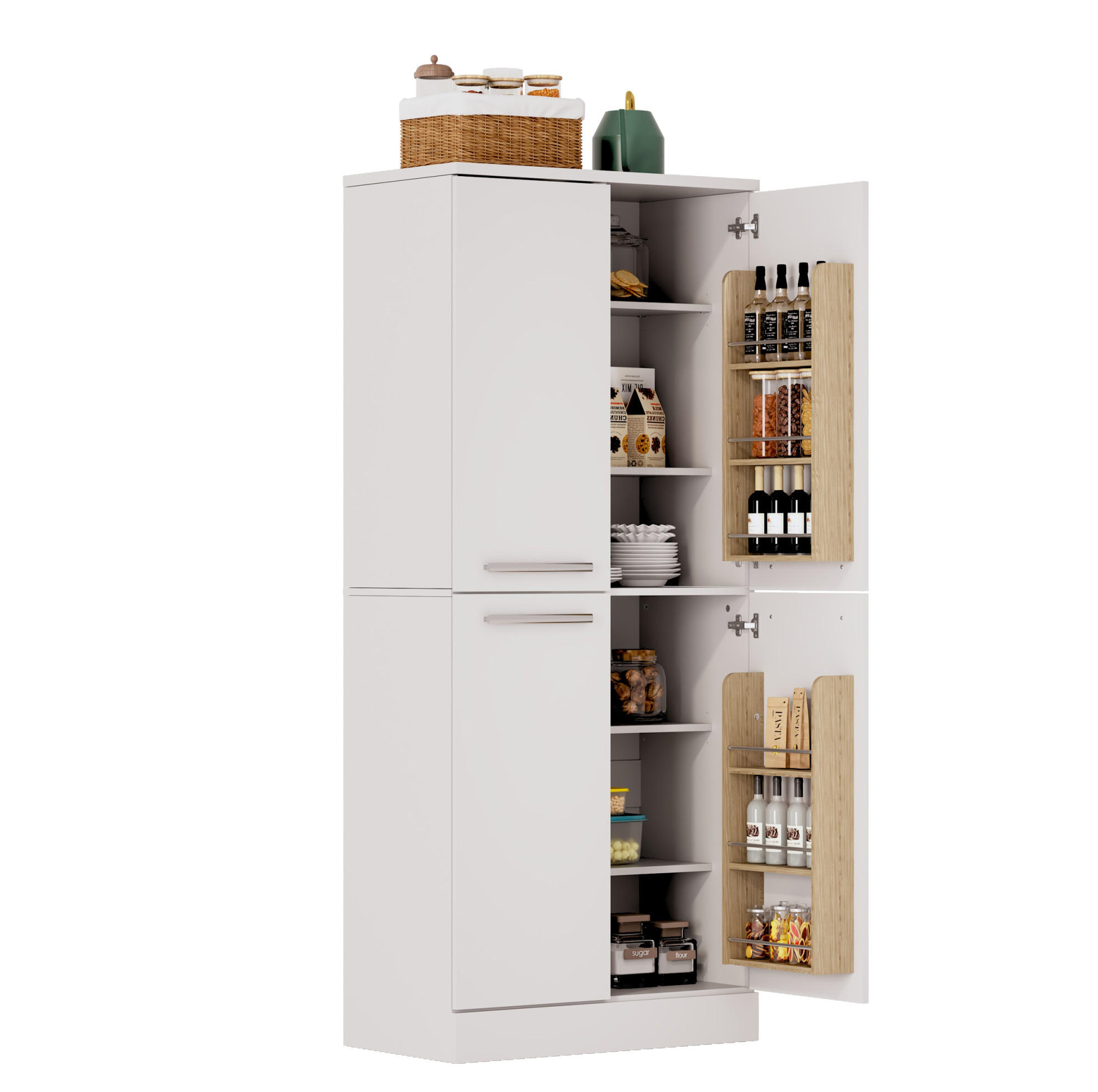 KUCHYŇSKÁ spížní skříň, 76/42/180 cm, MDF bílá ve vysokém lesku, 4dveřová - bílá, kompozitní dřevo (42/180/76cm) - BEAOK