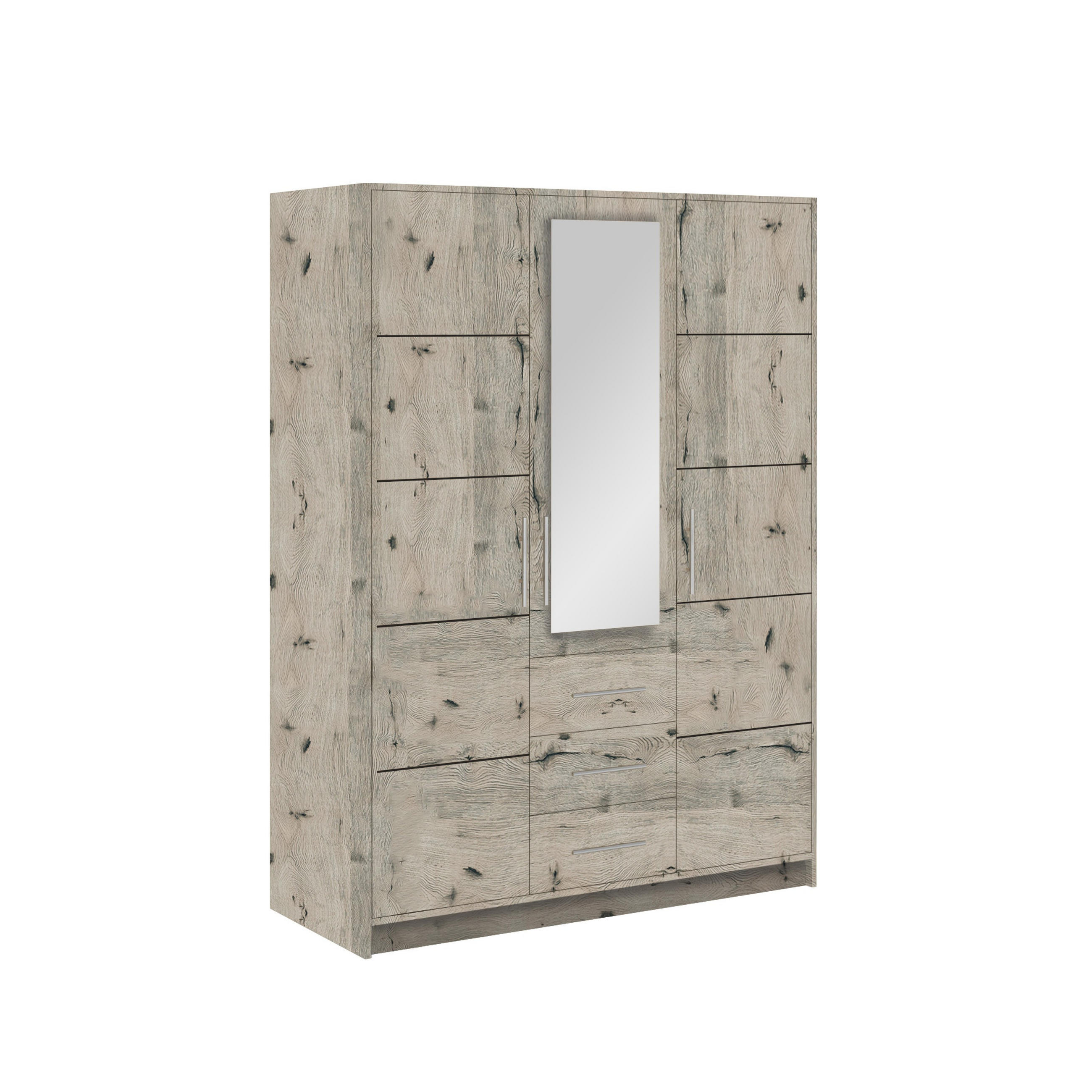 DREHTÜRENSCHRANK ELISE 147/200/57,5 cm 3-türig mit Spiegel Eichefarben - Eichefarben, Holzwerkstoff (147/200/57.5cm) - MASSENO