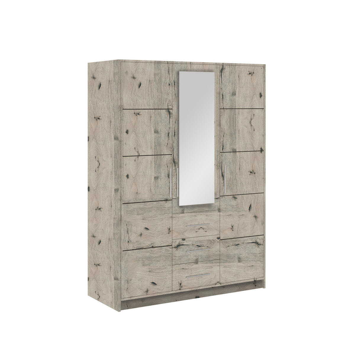 DREHTÜRENSCHRANK ELISE 147/200/57,5 cm 3-türig mit Spiegel Eichefarben - Eichefarben, Holzwerkstoff (147/200/57.5cm) - MASSENO