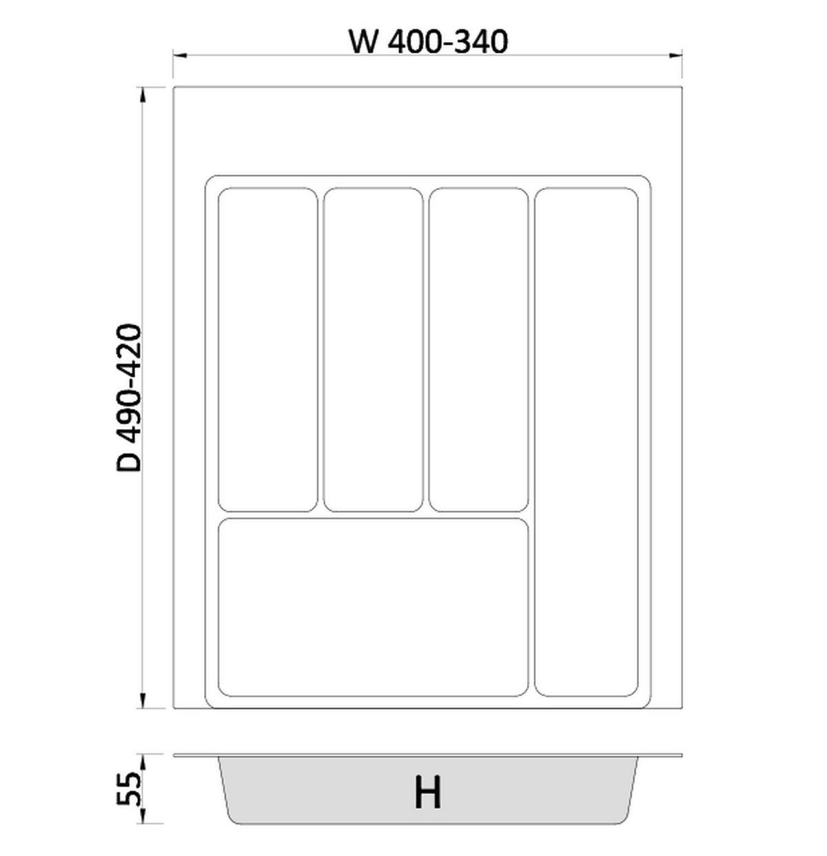 BESTECKEINSATZ kürzbar, Breite 34-40cm, Schublade 45cm, Tiefe 42-49cm - Anthrazit, Kunststoff (40/5.5/49cm)