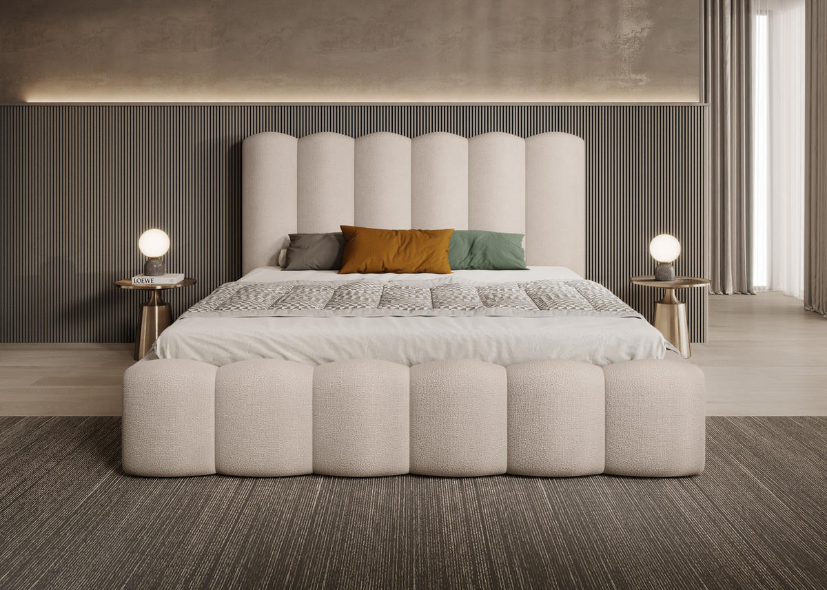 POLSTERBETT Langlebiges Polsterbett Mona V 160x200 cm – Bett mit Bettkasten, Modernem Design, Beige - Beige/Schwarz, Holzwerkstoff/Kunststoff (160/200cm) - DomoHome