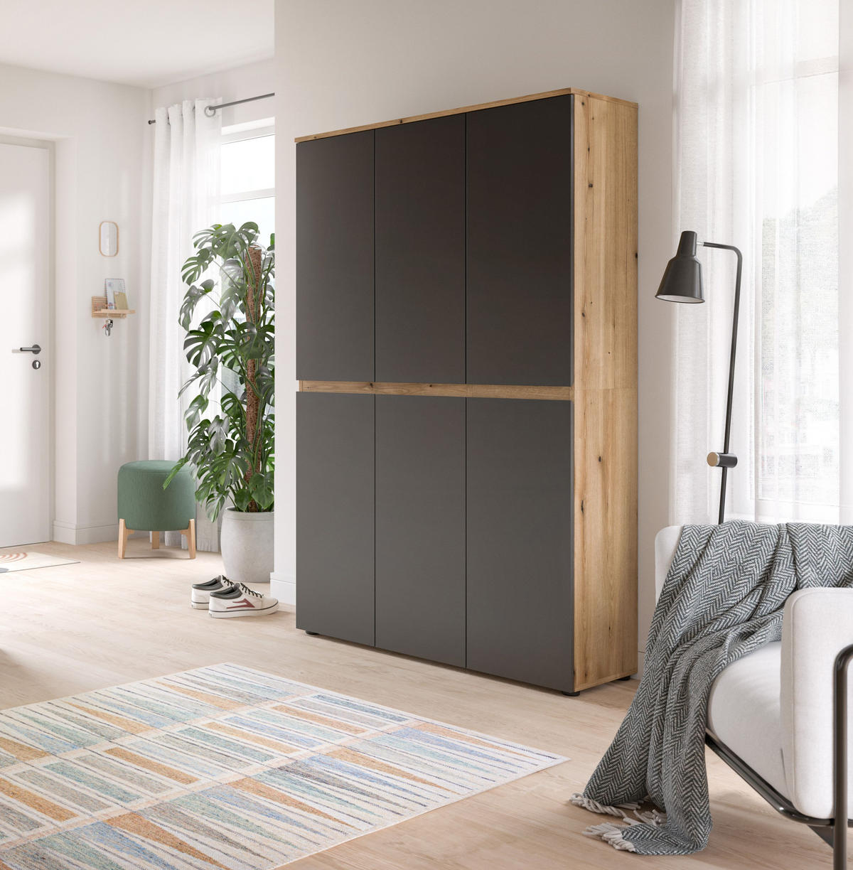 UNIVERSALSCHRANK SCARPA (B/H/T: ca. 105/175/37 cm) in Evoke Oak Nachbildung/anthrazit - Eichefarben, Holzwerkstoff (105/175/37cm)